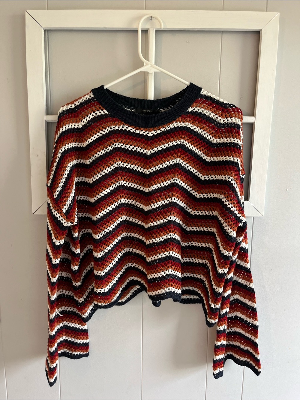 Womens M Forever 21 Crochet Sweater Flare Sleeves